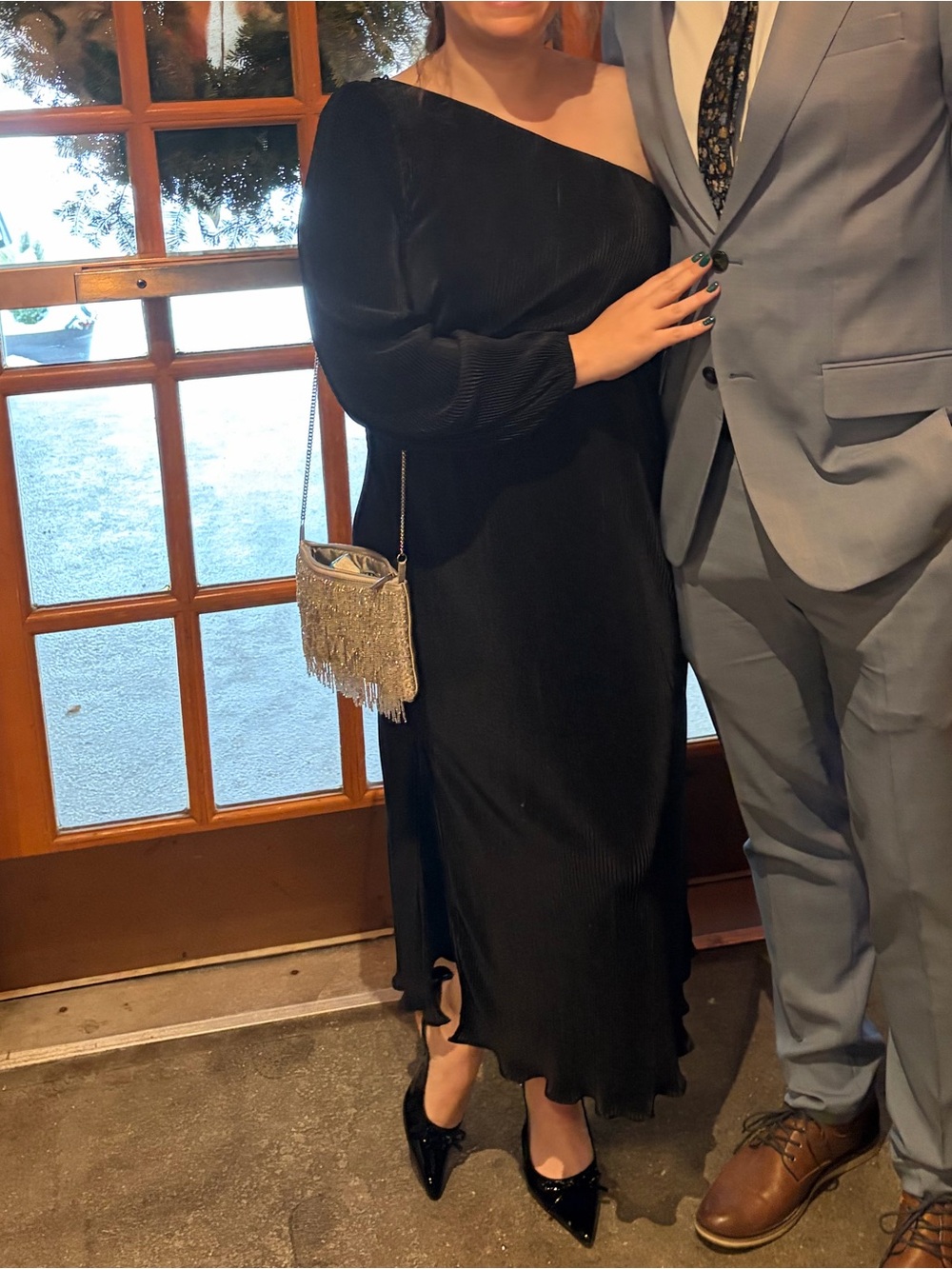 Petal & Pup Black One-Shoulder Midi Dress